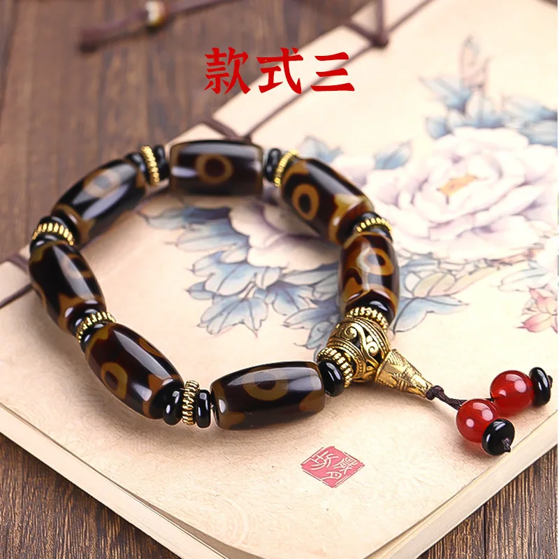 Natural AgateBeads Three Nine Eyes Tibetan Bracelet Men's and Women's Jewelry Live Broadcast Supply