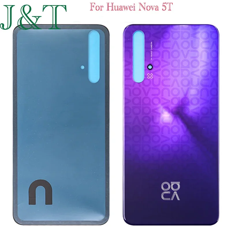 New For Huawei Nova 5T Battery Back Cover 3D Glass Panel Rear Door Nova 5T Glass Housing Case With Lens Adhesive Replace