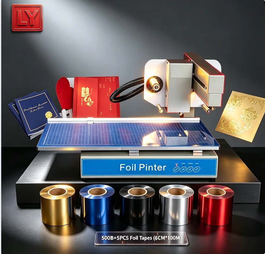 LY 500B Digital Flatbed Foil Stamping Printer 300DPI No Template 250×300mm Business Card Gold  With Roll Foil Tape