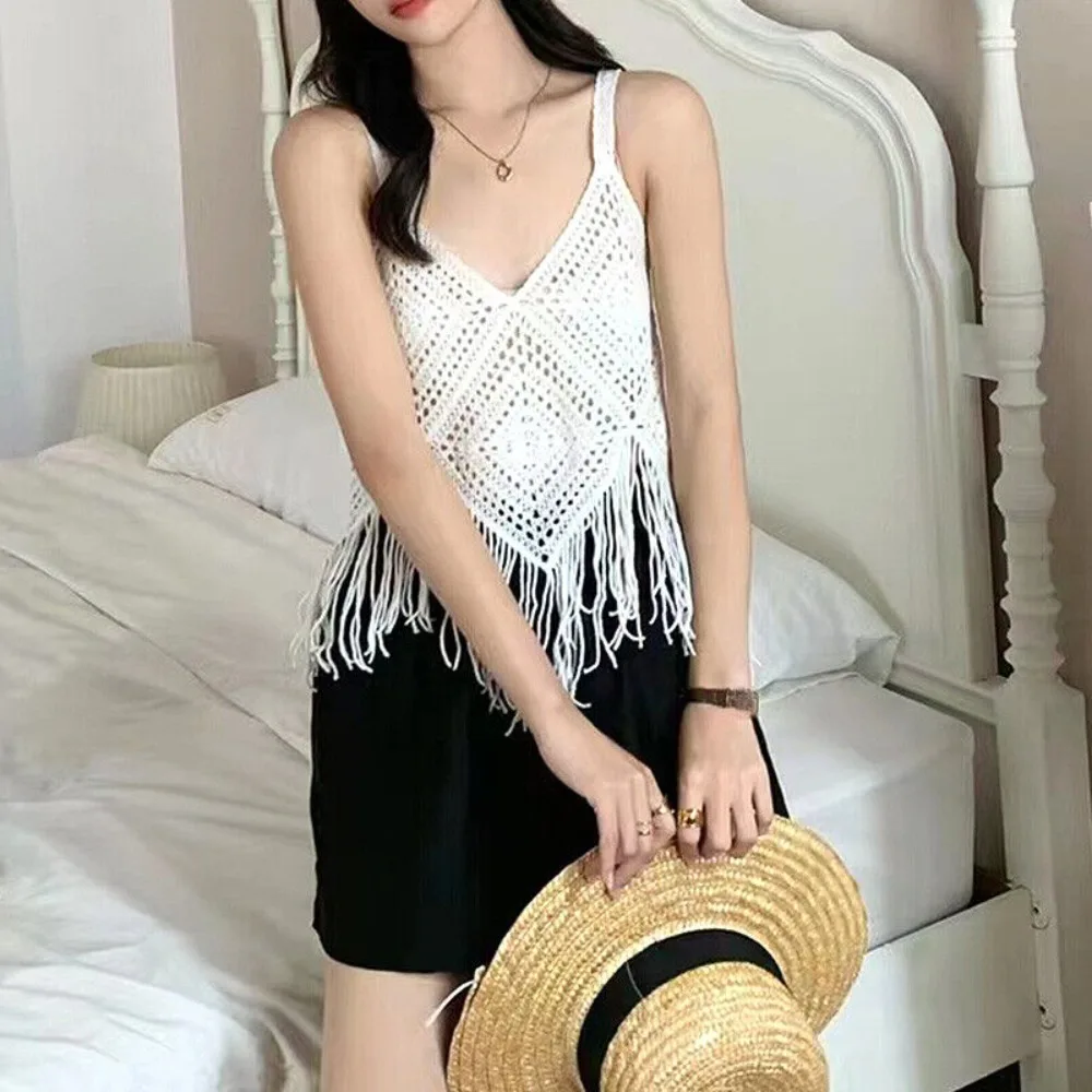 Exquisites Gestricktes Häkel-Camisole Baumwolle Boho Häkel-Tops Bestickte Trägertops für Damen