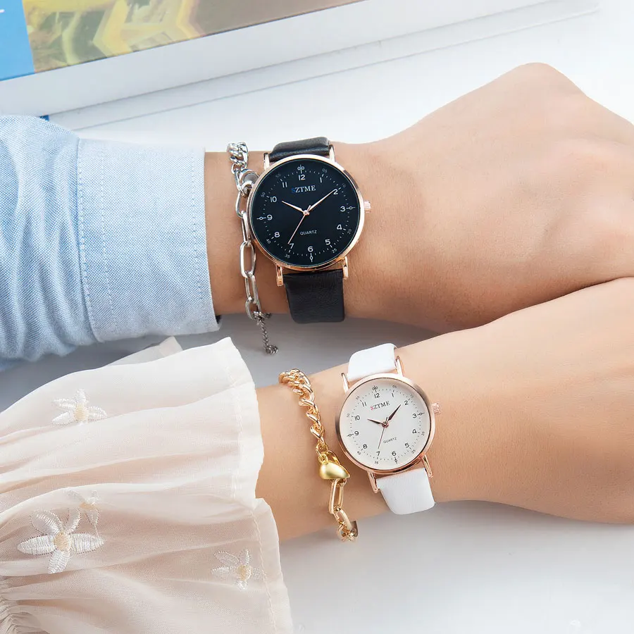 Fashionable and minimalist couple belt ultra-thin watch love combination literal male and female gift quartz watch