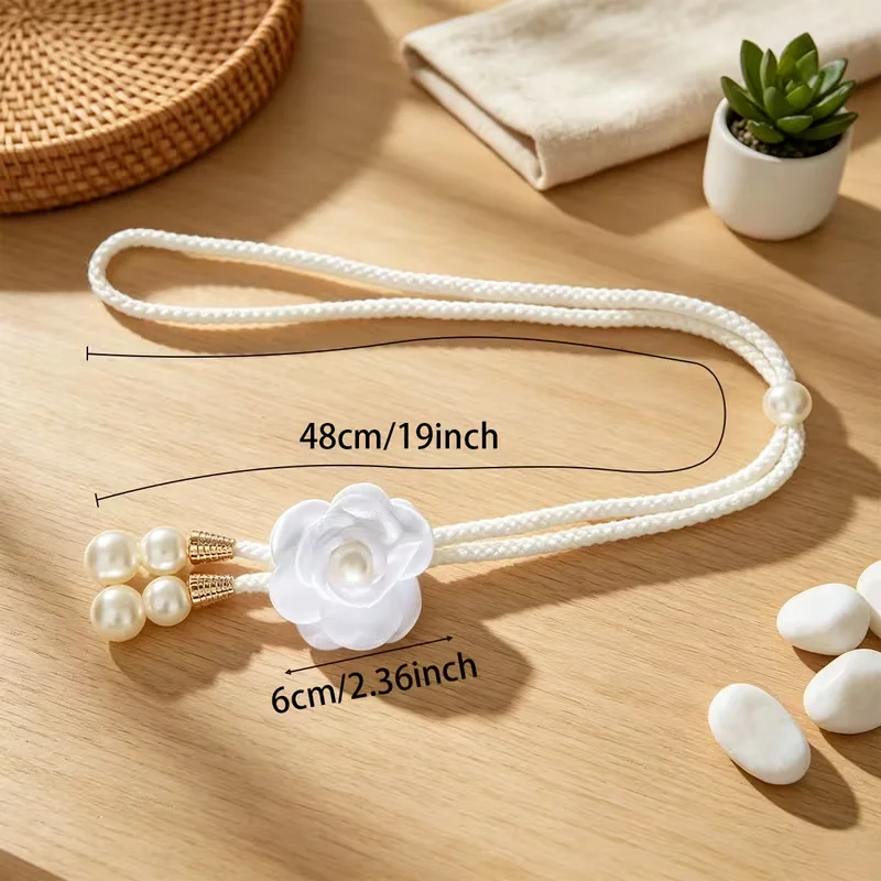 1pc/2pcs Luxury Pearl Curtain Tiebacks, No‑drill Elastic Holdbacks Decorative Rope Ties for Living Room Bedroom Sheer Curtains