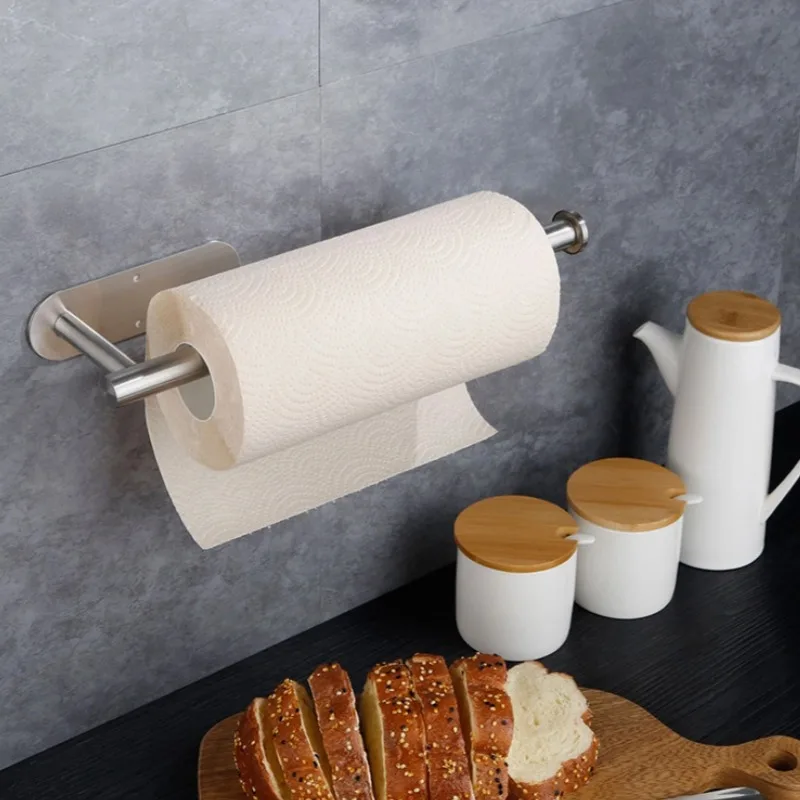 Self Adhesive Towel Paper Holder for Kitchen Bathroom No Drilling Toilet Paper Holder Stainless Steel Paper Towel Roll Rack