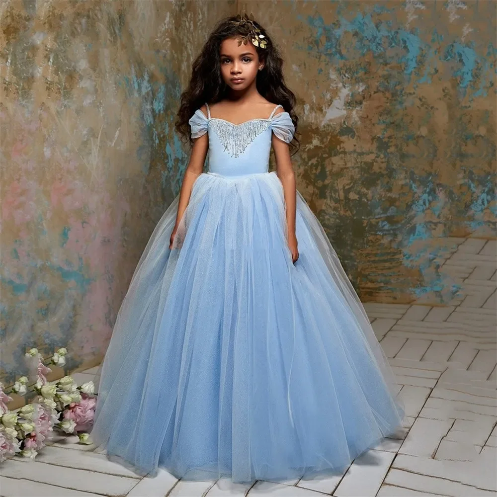 

Flower Girl DressesOff The Shoulder Flower Girl Dresses For Wedding Bow Floor Length Princess Spaghetti Straps Pageant Kids Firs