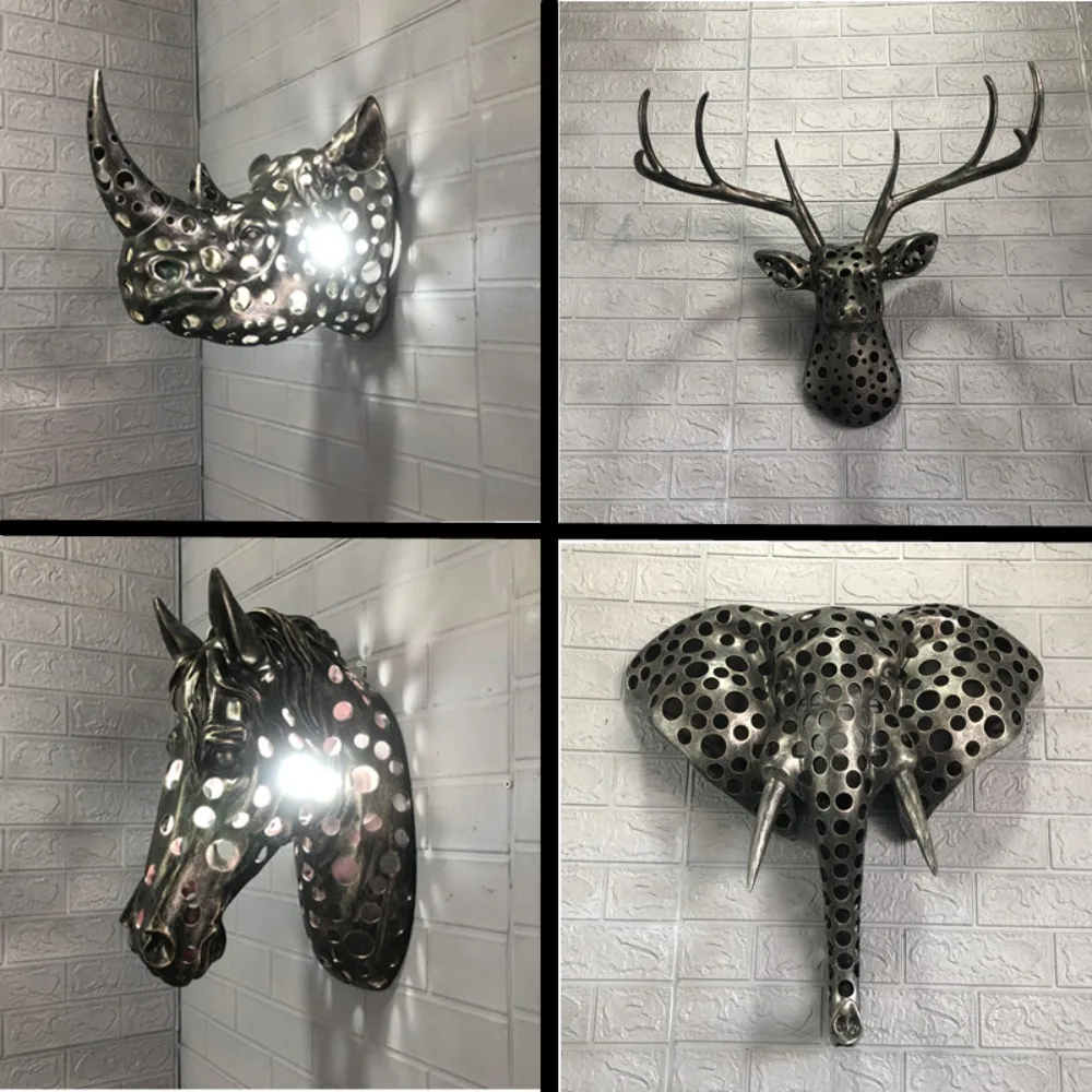 European retro home wall decoration three-dimensional wall decoration ornament hollow animal head wall lamp cover