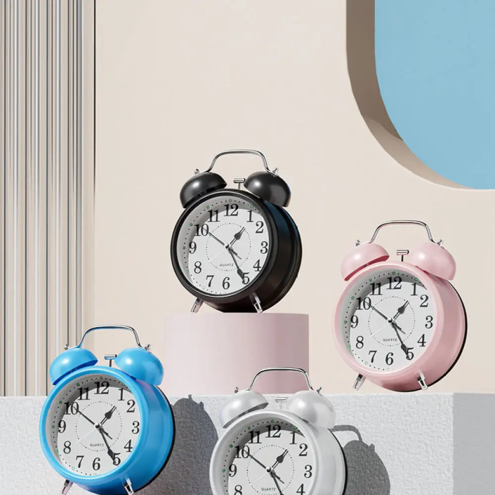 Mini Metal Alarm Clock For Students Bedside Desktop Clock Luminous Hands Silent Sweep Movement Battery Operated Timepiece