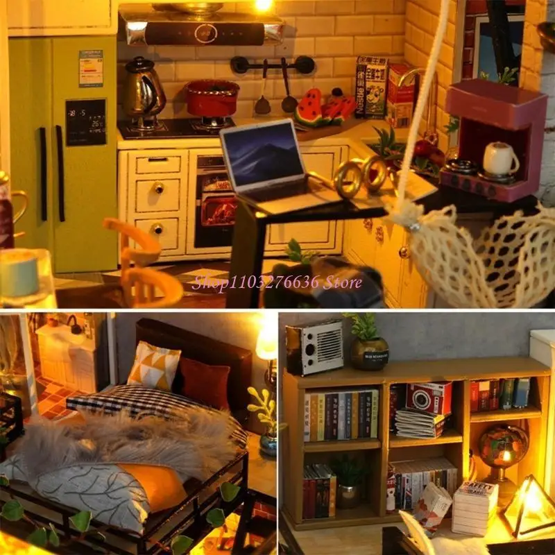 R6FD DIY Dollhouse Miniature with Furniture Mini House Kits Craft Gift for Teens