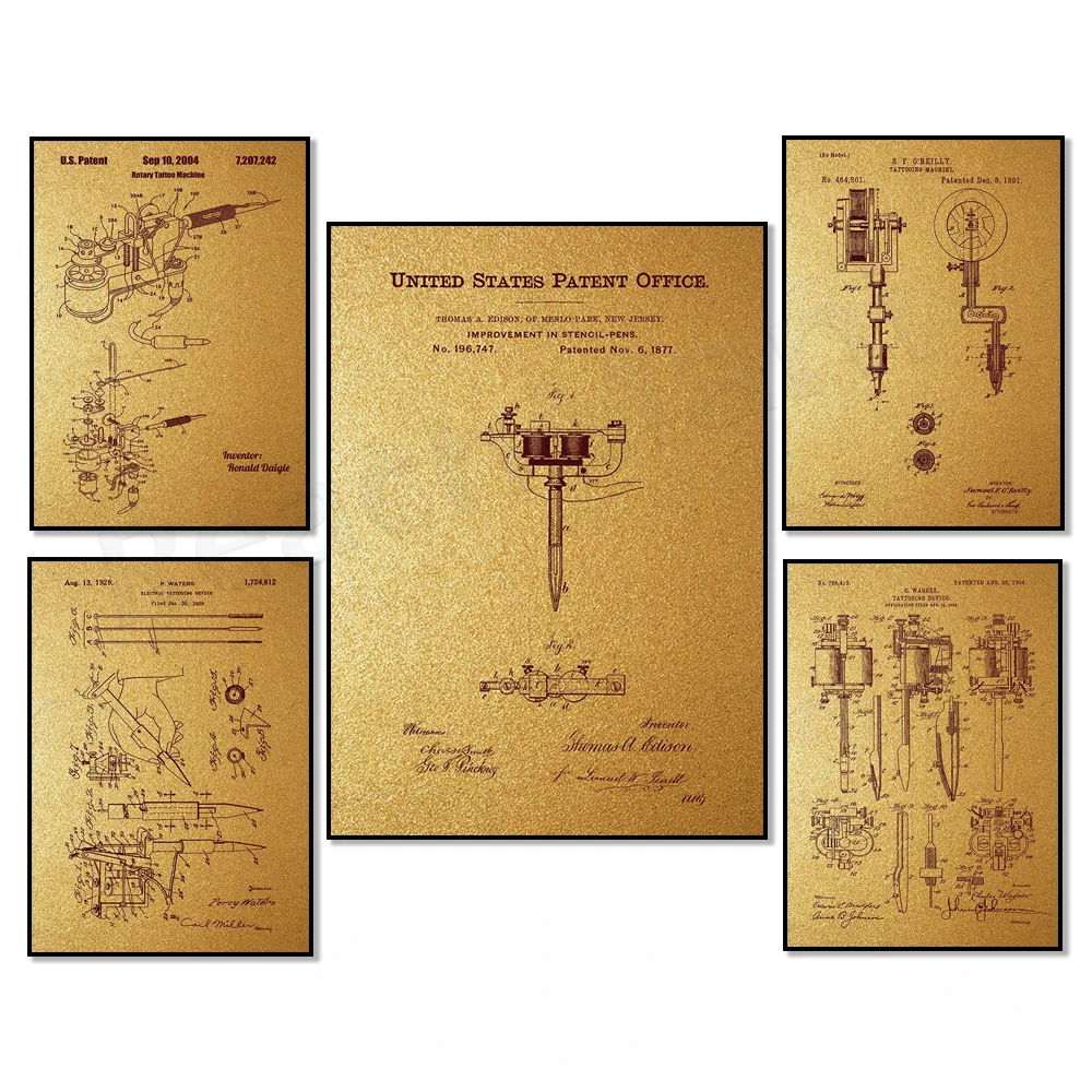 Tattoo Maschine Patentdruck Tattoo Shop Wandkunst Leinwand Malerei Poster Dekoration Retro Blaupause Bild Dekoration