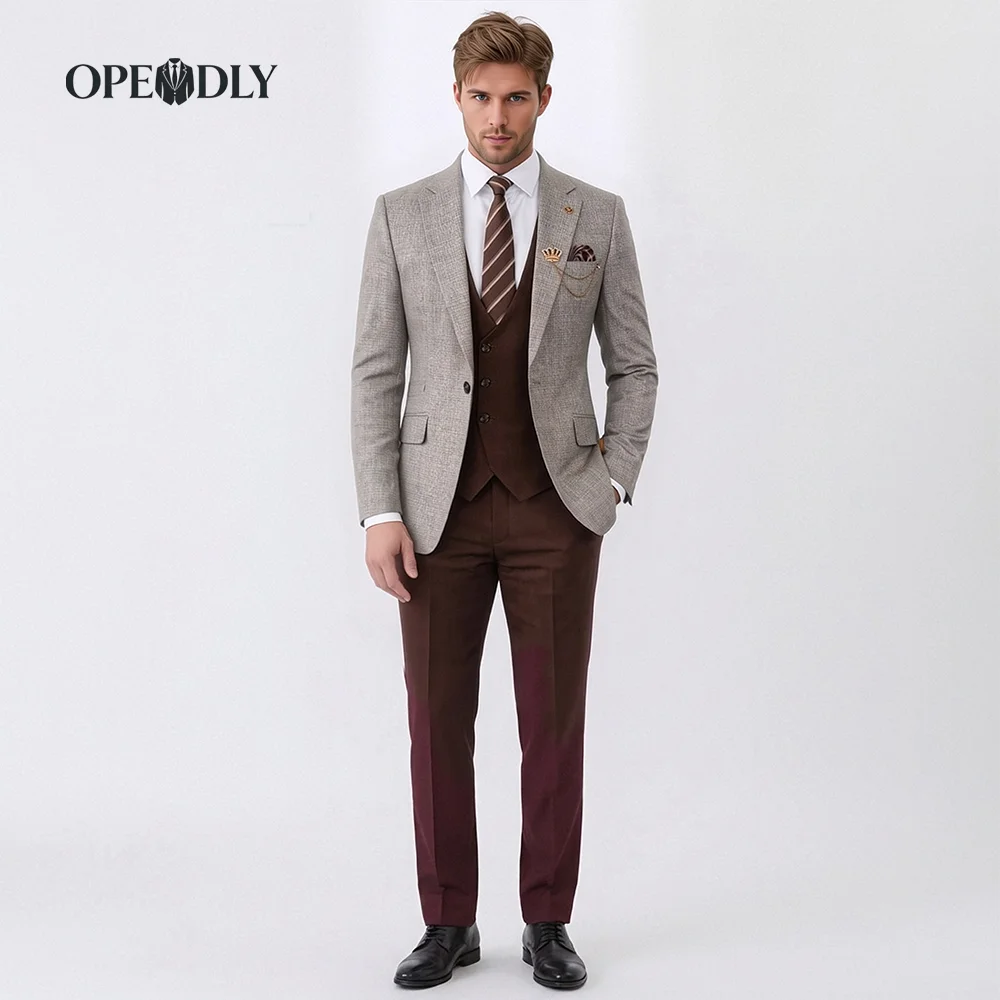 

OPEODLY Men's Slim Fit 3 Piece Tuxedo Suit - One Button Blazer Jacket Vest Pants Set for Formal Wedding And Business Occasions