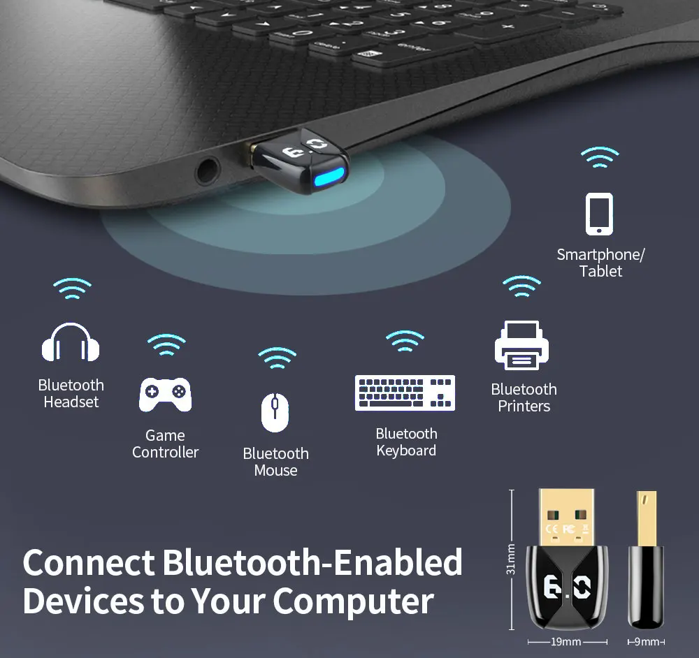 อะแดปเตอร์ดองเกิล USB บลูทูธ 6.0 บลูทูธ 5.4 ตัวส่งสัญญาณไร้สาย ตัวรับสัญญาณสำหรับพีซี วินโดวส์ 11/10/8.1 สำหรับคีย์บอร์ด/เมาส์/หูฟัง