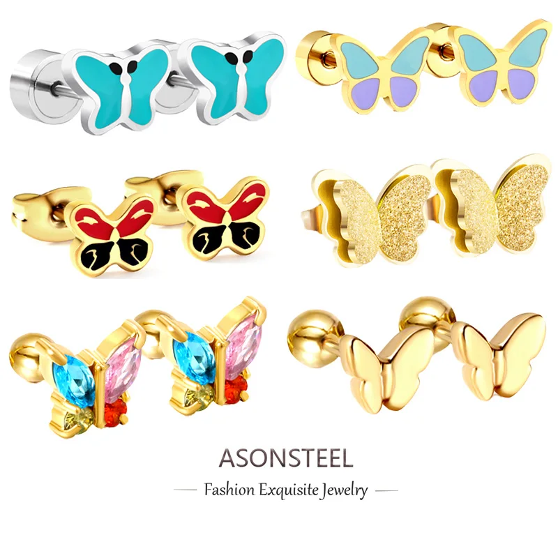 ASONSTEEL Klassische Stilvolle Edelstahl Schmetterling Stud Ohrringe Für Frauen Wasserdicht Schmuck Ohr Piercing Frühling Schmuck Geschenke