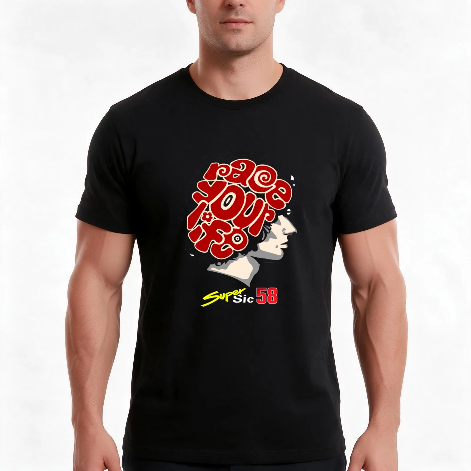 marco simoncelli 42 T-Shirt, Summer Casual Cotton Tee, Oversized Streetwear Tops, Vintage Graphic Print, Loose Fit Short Sleeve
