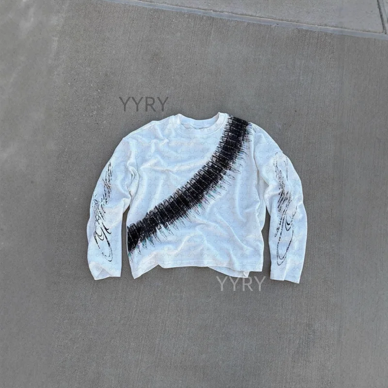 2026 Y2K Bullet Letter Print American Retro Langarm-T-Shirt im Street-Style, lässiger, lockerer Schnitt, Unisex-Oberteil