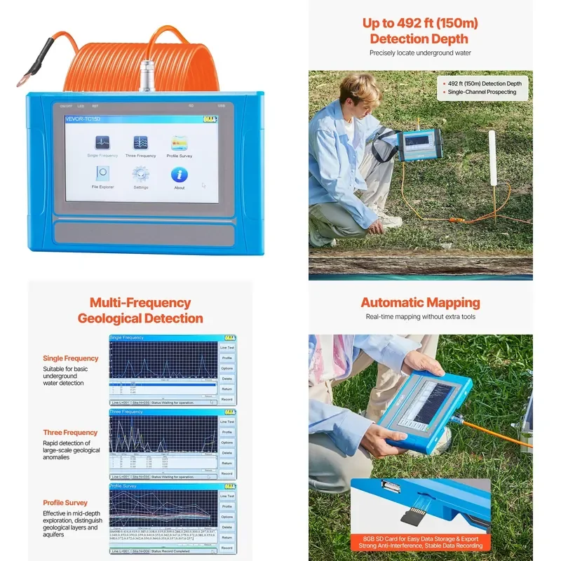 Professional 7 inch Touchscreen Automatic Mapping Groundwater Detection Locator for 492ft Range Groundwater Moisture Meter