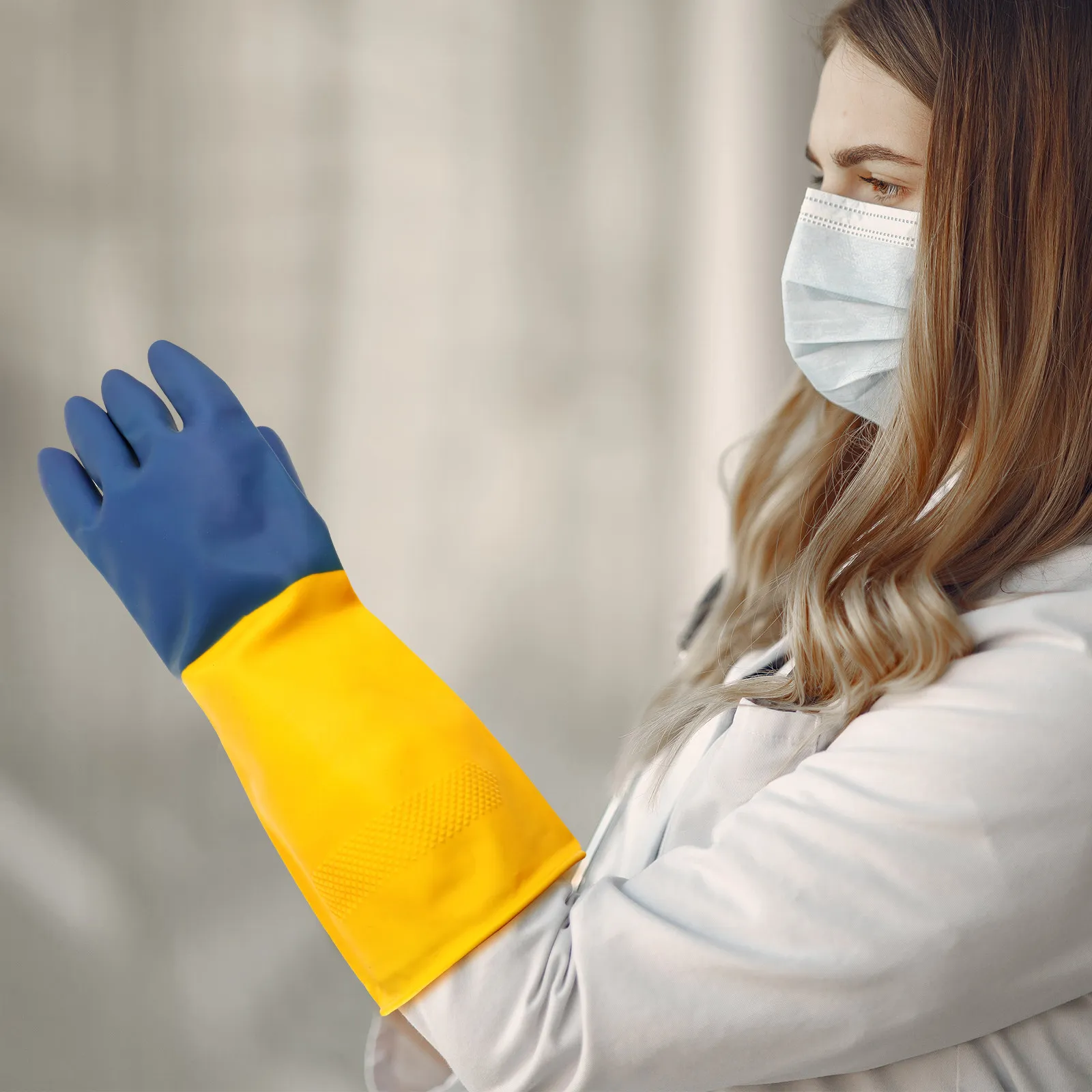 

1Pair Waterproof Acid-Resistant Latex Gloves Non-Slip Ergonomic Work Gloves for Outdoor Warehouse Pruning Beekeeping Heavy Duty