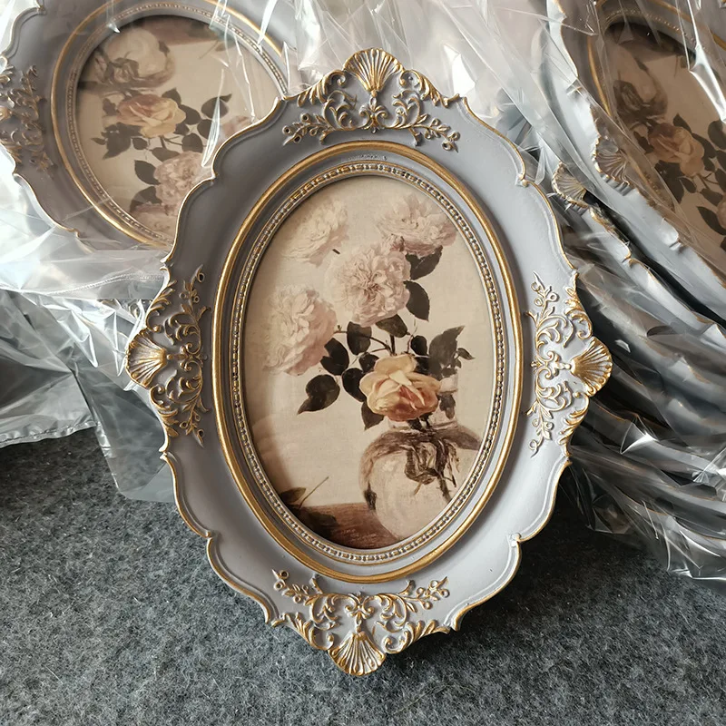 European Style Carving Resin Frame Oval Made Old Picture Frame Can Be Hung on The Wall 6-inch 7-inch Resin Frame Photo Frame