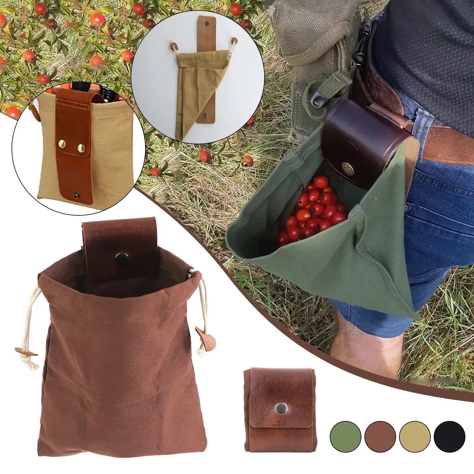 Outdoor Foraging Case Bag Leather Bushcraft Bag Vegetable Harvest Garden Fruit Picking Waist Tools Storage Hanging Pouch Camping