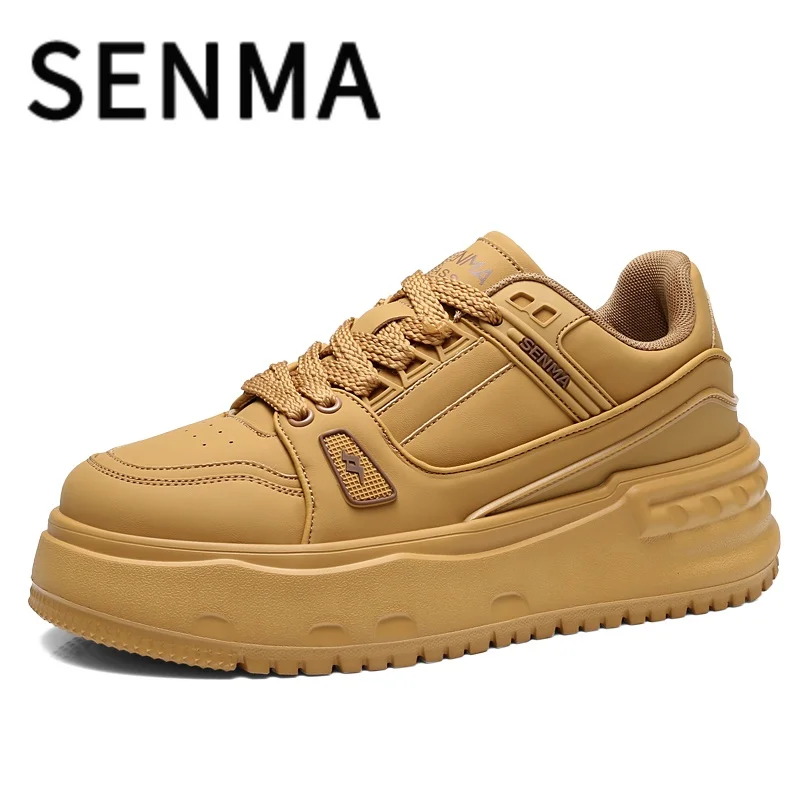 

SENMA Mens Sneakers 2025 New Casual Mens Designer Board Shoes Fashion Leather Breathable Height Increased Flat Platform Shoes