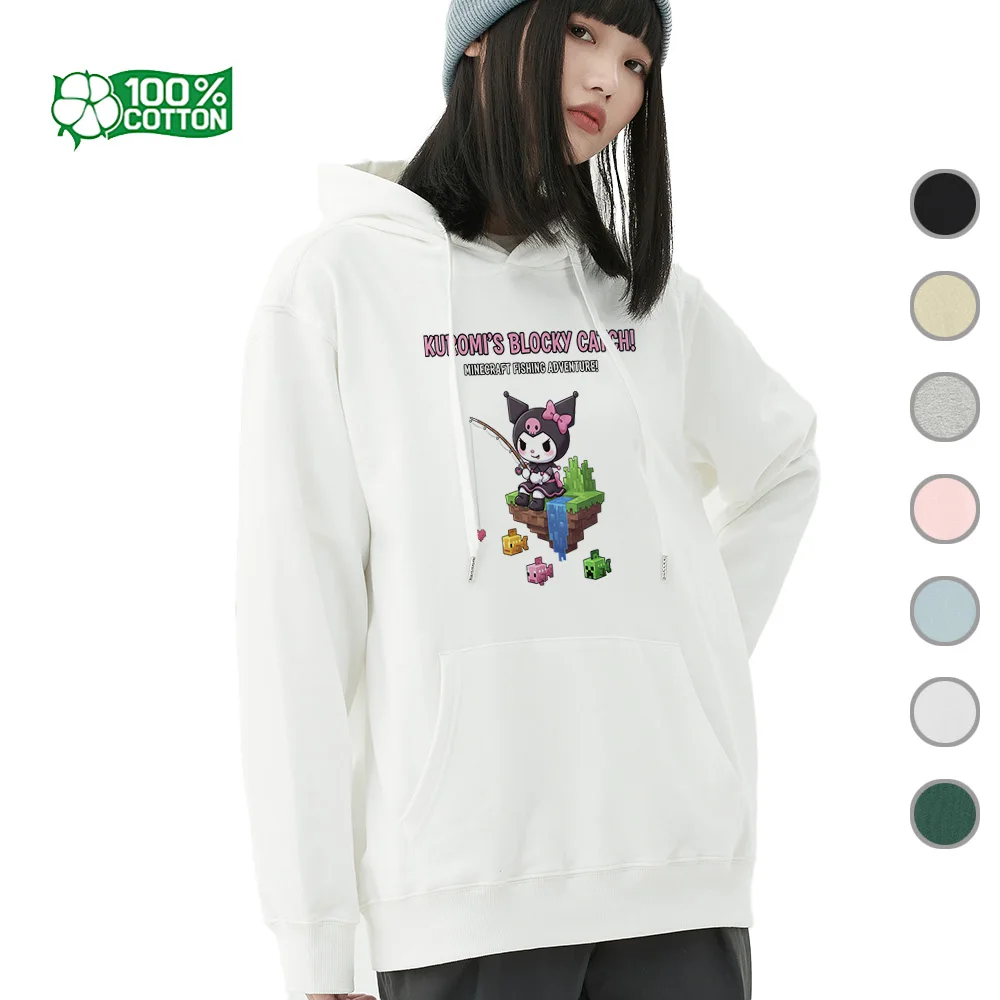 

Одинаковая толстовка унисекс для пар с капюшоном Kuromi & My Melody, мягкий удобный повседневный свитер из 100% хлопка, футболка, футболка