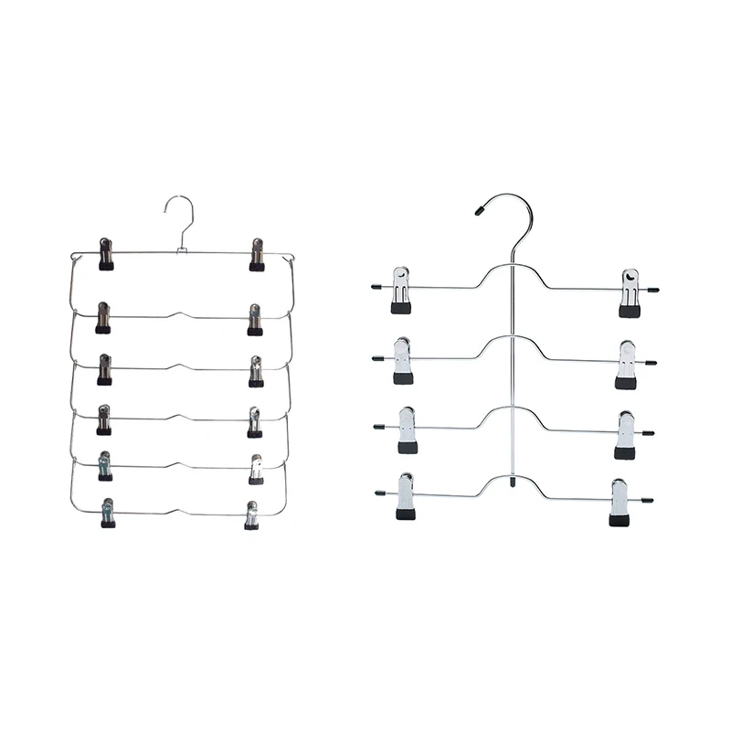 4/6-Tier Skirt Pants Shorts Hangers with Adjustable Clips Space Saving No Slip 12 Clips Clothing Storage Metal Skirt Rack