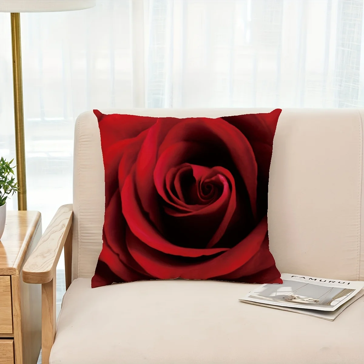 1pc Red Rose Throw Pillow Cover for Living Room Bedroom Sofa One Pillow Insert Not Included Couch Cushion Cover Decorative