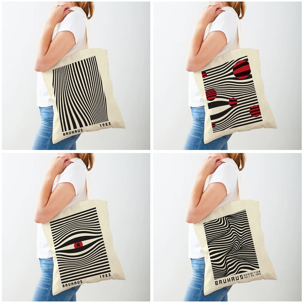 

Vintage Art Shoulder Shopper Bag Abstract Bauhaus Colorful Geometry Women Shopping Bags Double Print Casual Lady Canvas Handbags