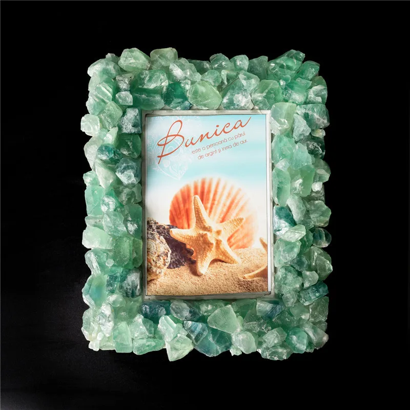 

Reiki Ore Rock Natural Quartz Photo Frame, Raw Mineral Quartz, Green Fluorite, Healing Crystals, Decor, Aesthetic, Wedding Gift