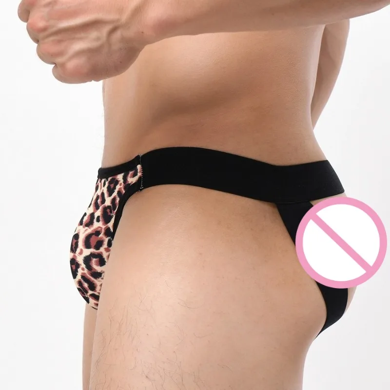

Men's Leopard Print Jockstrap Double Tongs Gay Erotic Panties Sexy Lingerie Hollow Butt Strap Briefs Underwear Pouch Cuecas