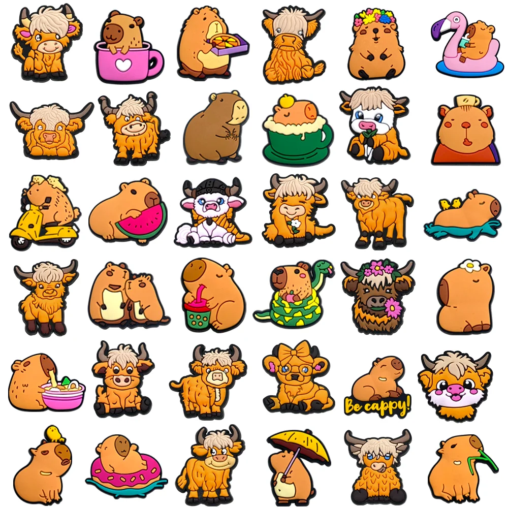 Capybara Animal Cartoon Cute Shoe Charms for Highland Cow Sandals Decoration Shoe Accessories Charms for Friends Gifts