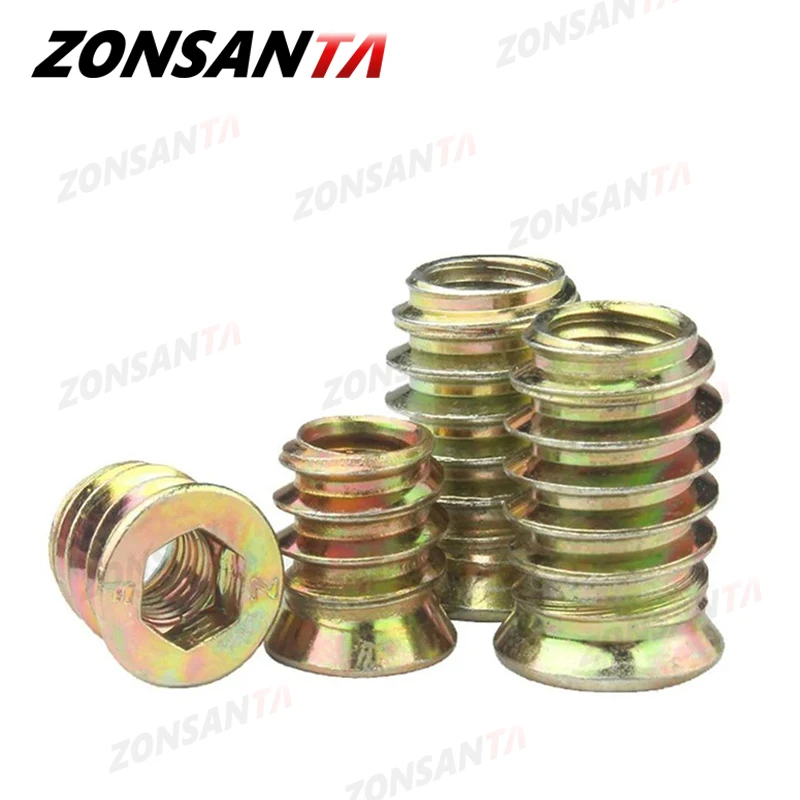 Zinc Alloy Iron Inside Carbon Steel Hexagon Hex Socket Drive Head Insert Nuts M6 M8 M10 Threaded For Wood Furniture Desk Chair