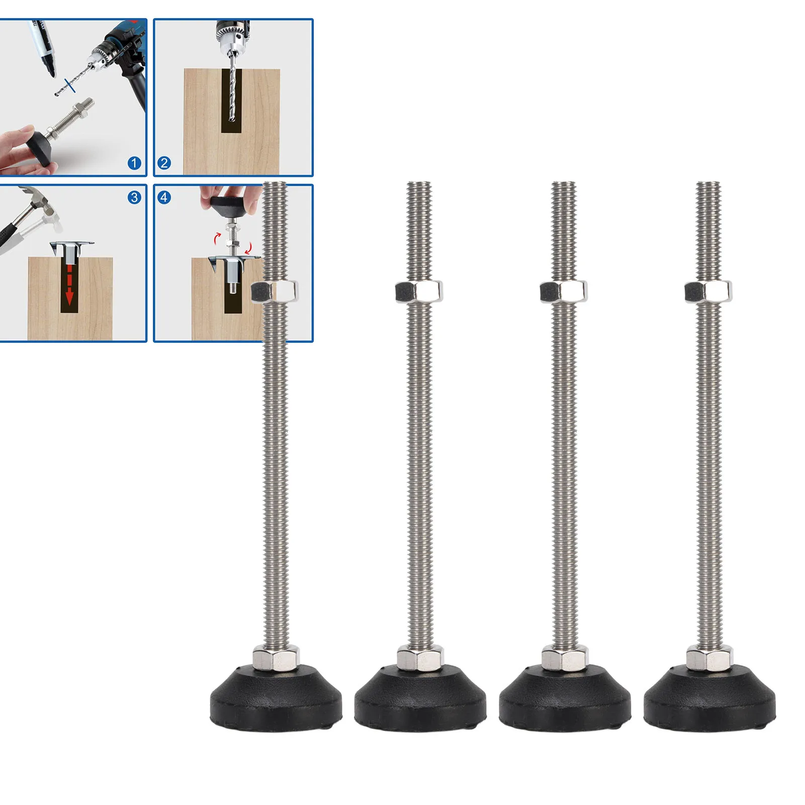 4PCS Leveling Feet Black Color Round Stable 100mm Height Adjustable Furniture Leveling Feet for Tables Chairs D30*M6*100