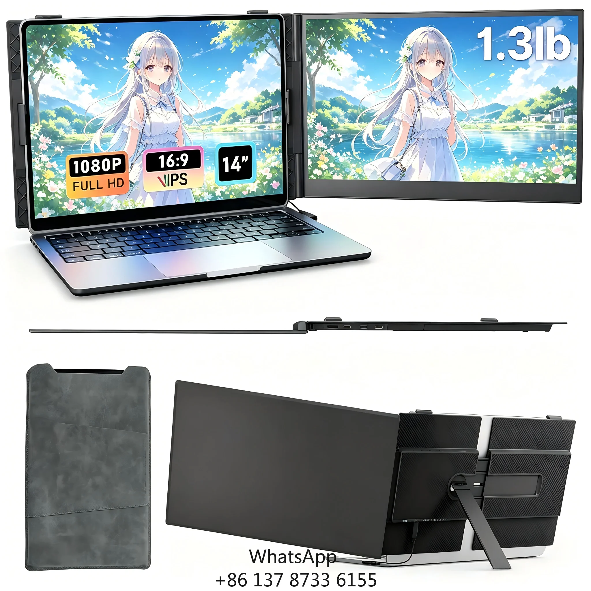 Lcd Laptop Portable Display Monitor Triple Ultra-Thin Foldable Portable Design For Business Travel And Remote Work