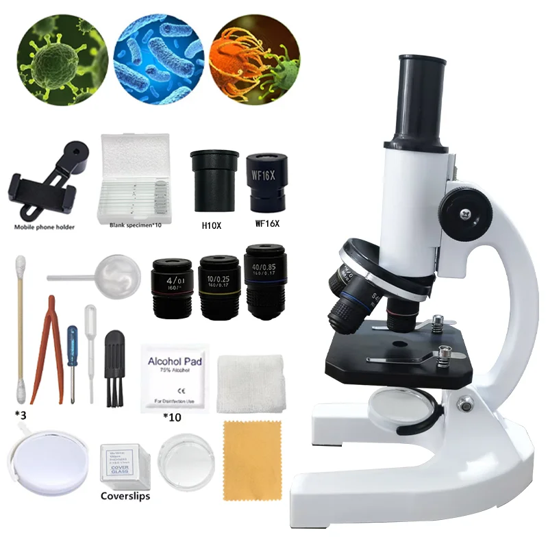Children's Microscope, 40X-2000X Composite Microscope Mobile Phone Adapter with Microscope Sliding Microscope Kit for Home Schoo