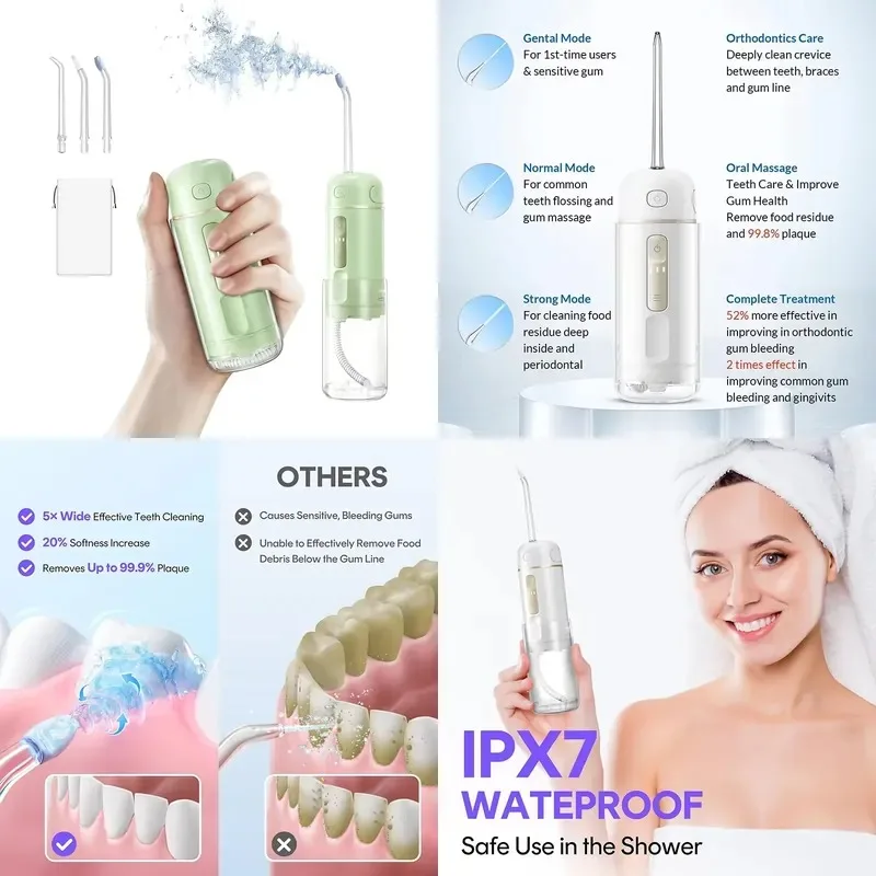 Portable Wireless Waterproof Mini Oral Washer with 3 Modes for Cleaning Teeth, Gums, and Braces