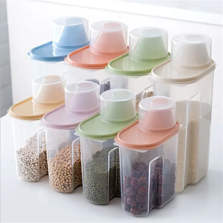 1.9L-2.5L Food Storage Box Sealed Jar Can For Kitchen Grain Dried Fruit Snack Cereal Dispenser With Pour Lid Plastic Container