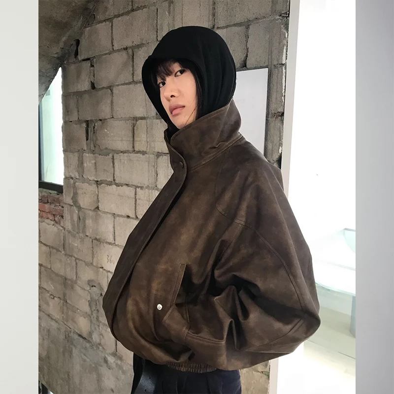 Bas Cla * pur Original femmes ort Jaet col montant adient couleur conception haut de gamme sensation manteau en cuir trajet Sle