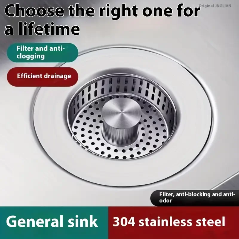 Press Type Stainless Steel Kitchen Sink Filter - Anti Clogging, Easy To Clean, Leak Proof And Odor Proof, Suitable For Kitchens