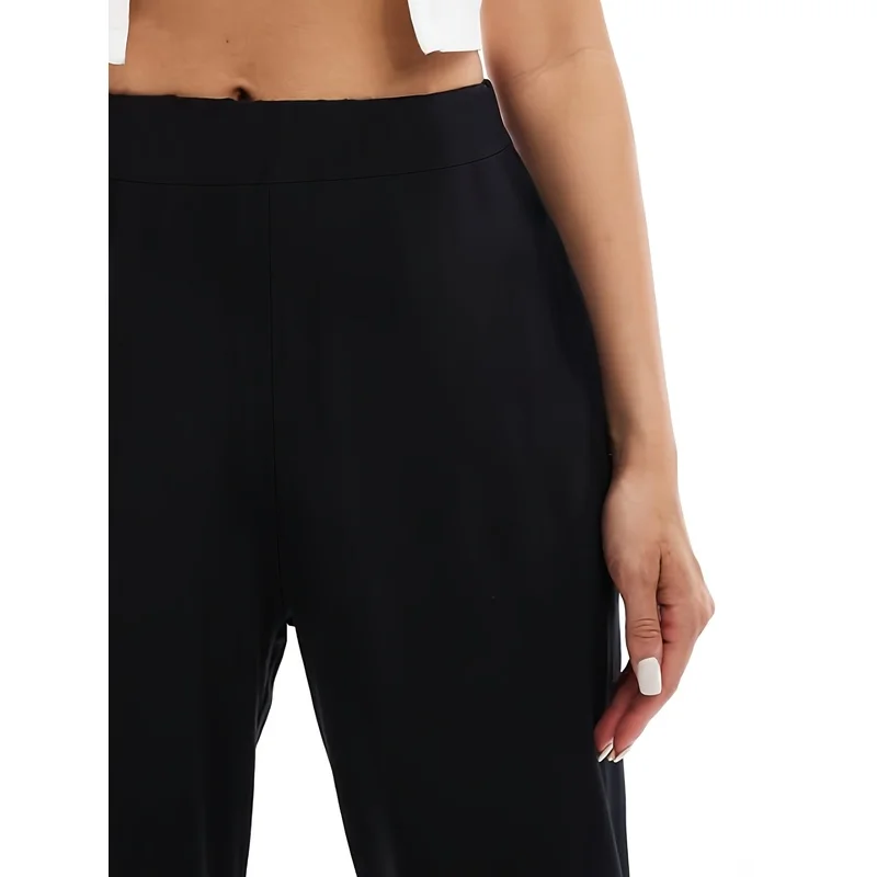   2025 الحد الأدنى شيك سروال شكل قلم رصاص المرأة مرونة الخصر بسط التخسيس الأسود مكتب بناطيل كاجوال