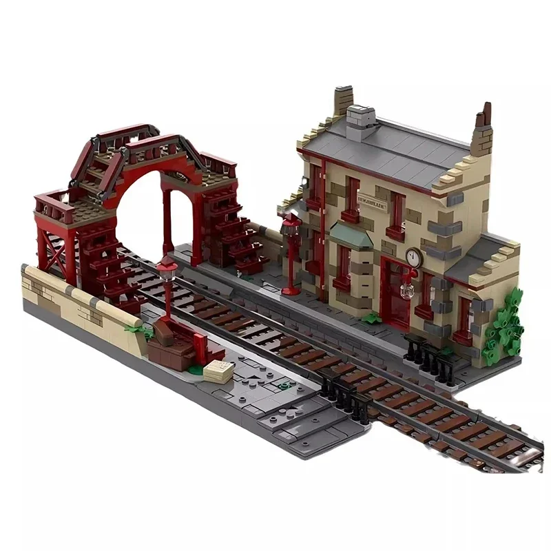 MOC Train Station Philosopher's Stone Building Blocks For Hogsmeaded Compatible 76423 Railway Extension Bricks Toy Children Gift