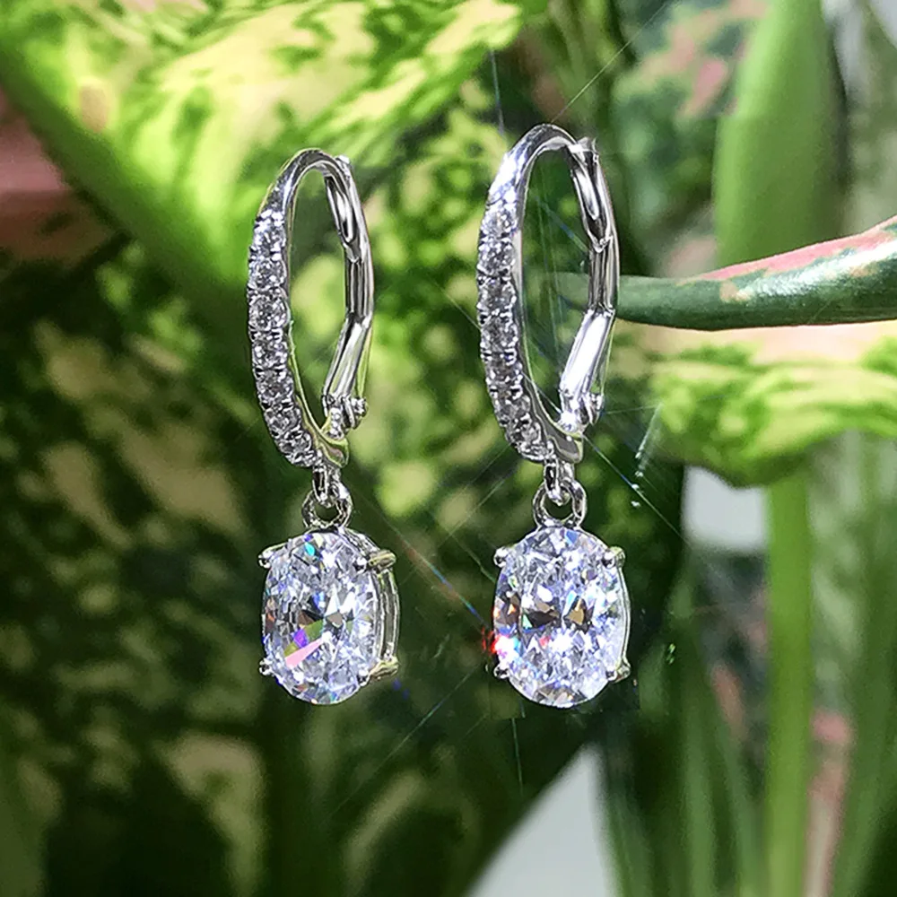 Exquisitos pendientes de circón en forma de pera de gota de agua para mujer, pendientes cortos de platino chapados en cobre, elegantes, europeos y americanos