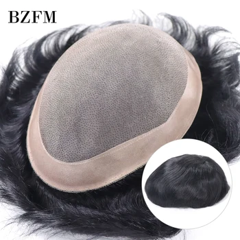 A1F Erkekler Peruk Mono NPU Taban Seçimi Peruk Erkekler Için Siyah 6 