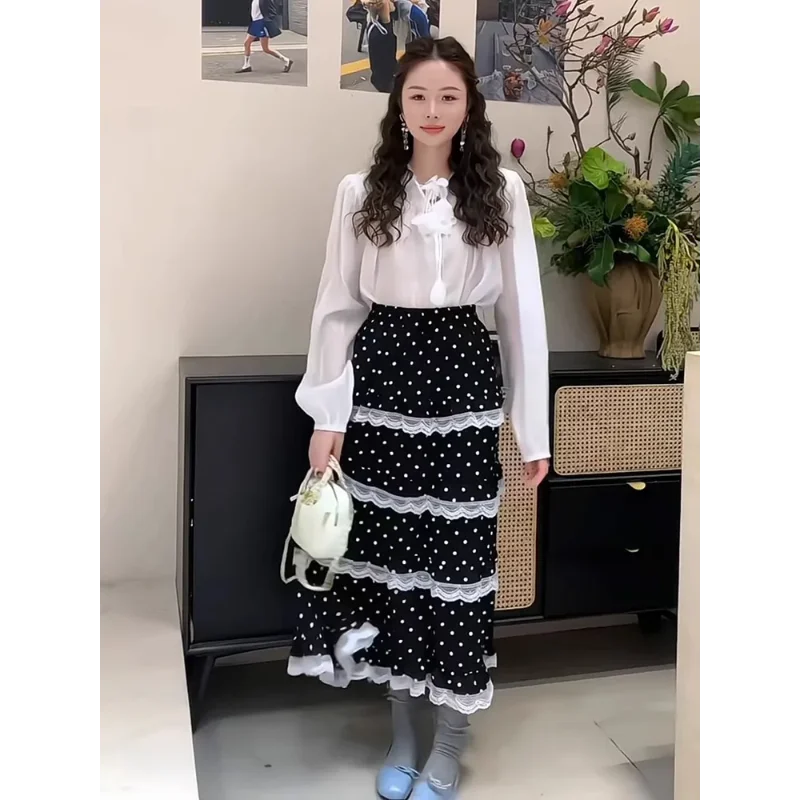 

Designed Ruffled Splicing Polka-dot Skirt For Women Spring New French Cake Skirt