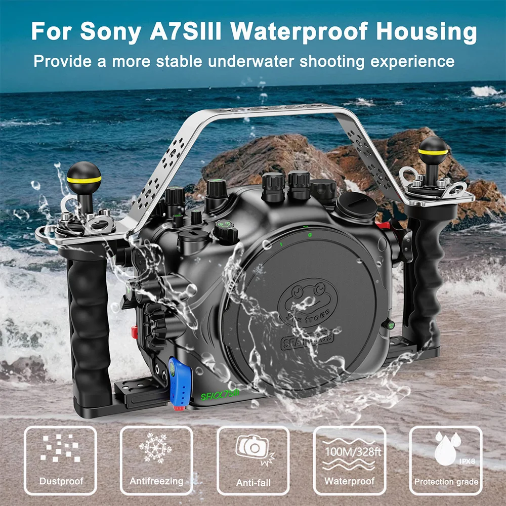 حافظة Searogs لهاتف Sony A7S III 40M/130FT غطاء كاميرا مقاوم للماء إصدارين متوفرة: سبائك الألومنيوم والبلاستيك