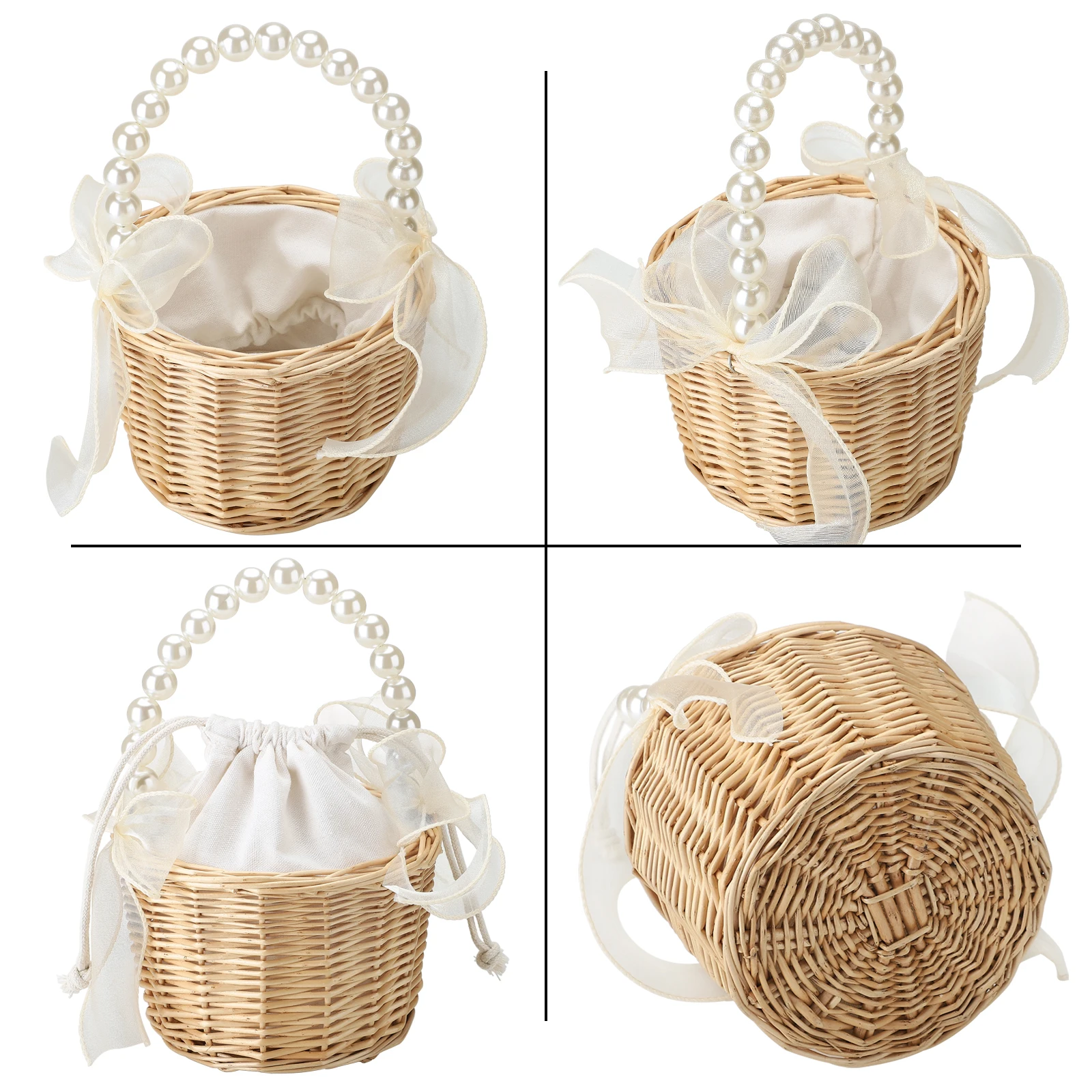 Wedding Bridesmaid Girl Bridal Handheld Flower Basket Organizer Supplies Elegant Flower Storage Box with White Mesh