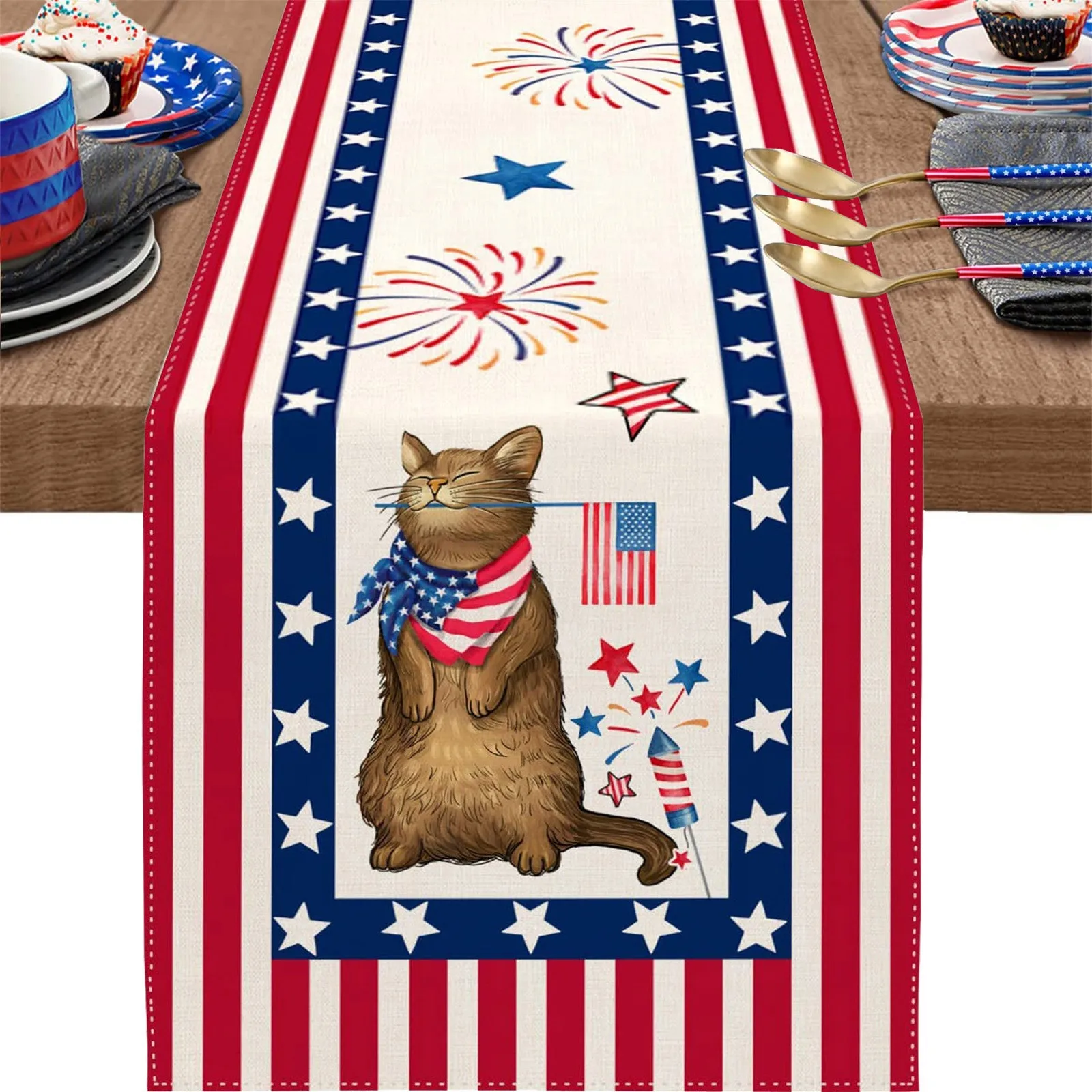 4th July Patriotic Table Runners American Flag Star Striped Dining Cloths Independence Day Holiday Kitchen Home Party Decorative