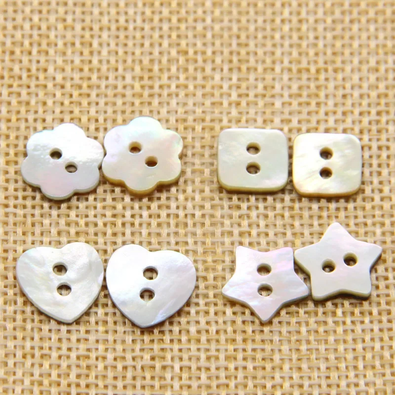 10PC Natural White Mother of Pearl Heart Square 2-holes Flatback Buttons Apparel Sewing Crafts Buttons DIY Scrapbook Accessory