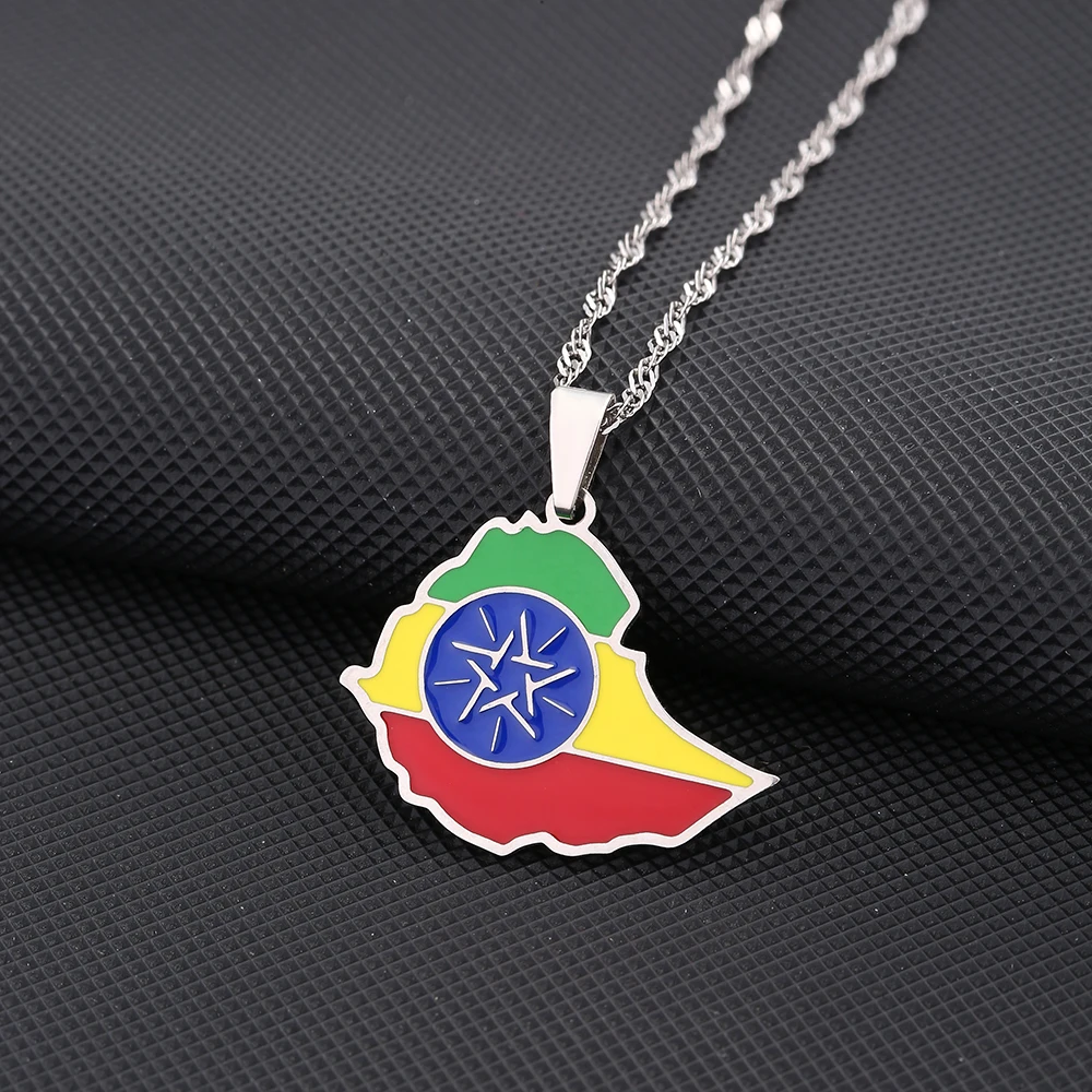 Afrikanische Äthiopien Karte Flagge Anhänger Halskette Edelstahl Mode Männer Frauen Karten Schmuck Geschenk – Detail 4