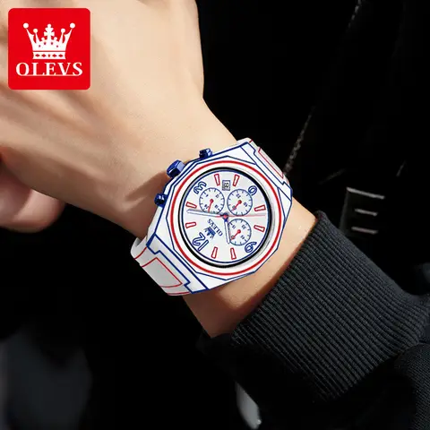 OLEVS 5622 męski zegarek oryginalny zegarek kwarcowy wodoodporny świecący styl Manga silikonowy pasek wielofunkcyjny chronograf Reloj