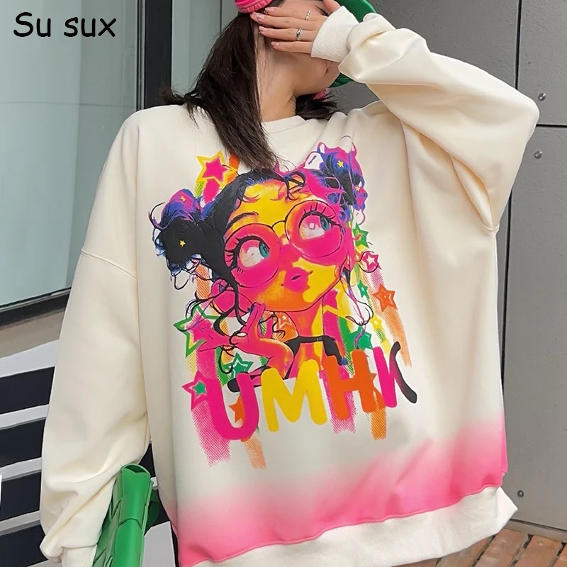 

Cartoon Print Oversized Pullovers New in Hoodies & Sweatshirts For Women 2024 Autumn Plus Size Casual Loose Long Sleeve Tops