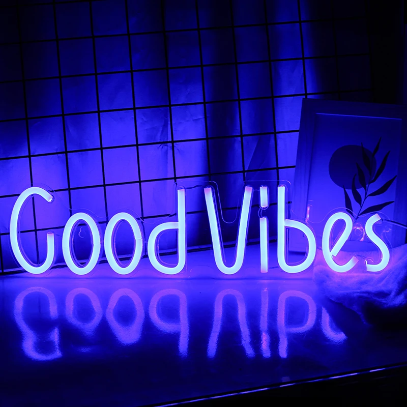 ineonlife Led Neon Light Signs USB Powered With Switch Good Vibes Wall Hanging Art For Home Room Decor Bar Party Holiday